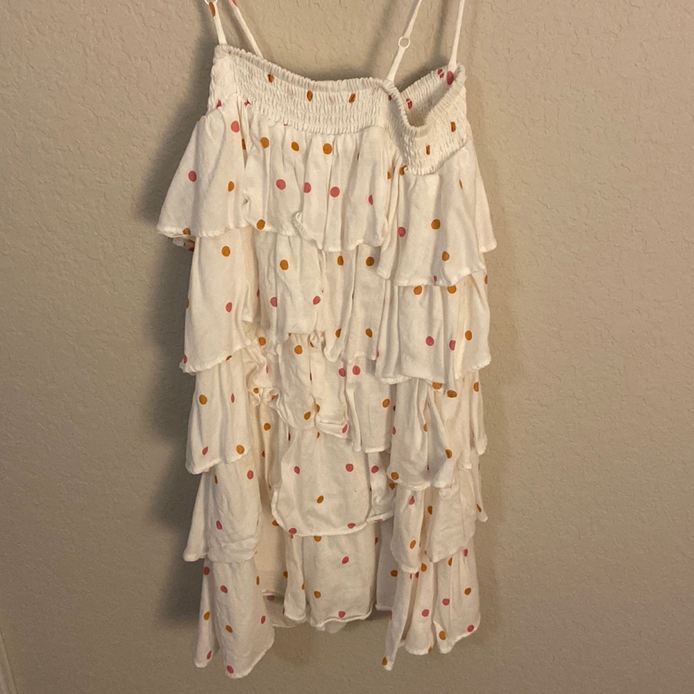 Boho white ruffle polka dot dress